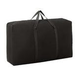 Large black foldable travel duffel bag with sturdy handles for easy transportation.