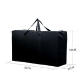 Large black foldable travel duffel bag with dimensions 80cm x 48cm x 25cm, perfect for travel and storage.