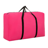 100L large foldable travel duffel bag in bright pink with black straps, ideal for travel and storage.