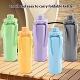 Foldable travel water bottles in various colors, designed for convenience and easy carrying.