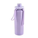 Stylish foldable 600ml travel water bottle in lavender color, perfect for staying hydrated on the go.