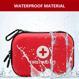 Waterproof first aid kit in red with medical cross, ideal for travel and emergencies, ensuring durability and protection.