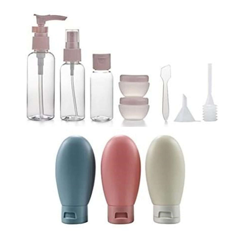 Reusable travel toiletry bottle set including leak-proof containers and accessories for easy personal care transport.